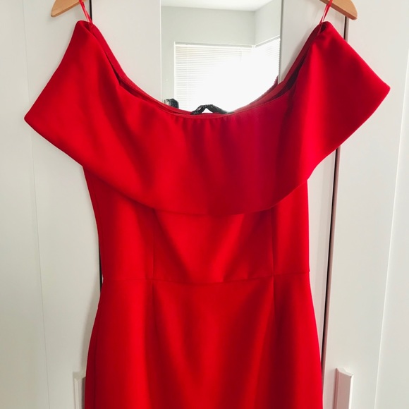 Zara Off the shoulder elegant red midi dress - Picture 5 of 8